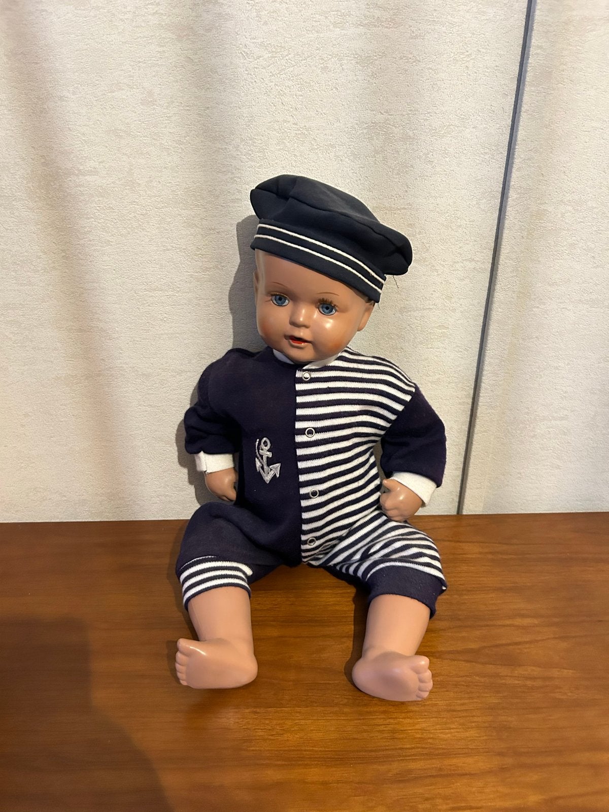 Vintage Babypop Matroos met Blauwe Ogen en Matrozenpakje, Ophalen, Gebruikt, Babypop