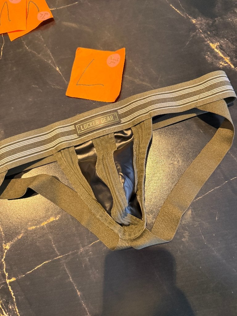Locker gear, jockstrap, met lederen inzetten, L, Kleding | Heren, Ondergoed, Ophalen of Verzenden, Zwart, Slip