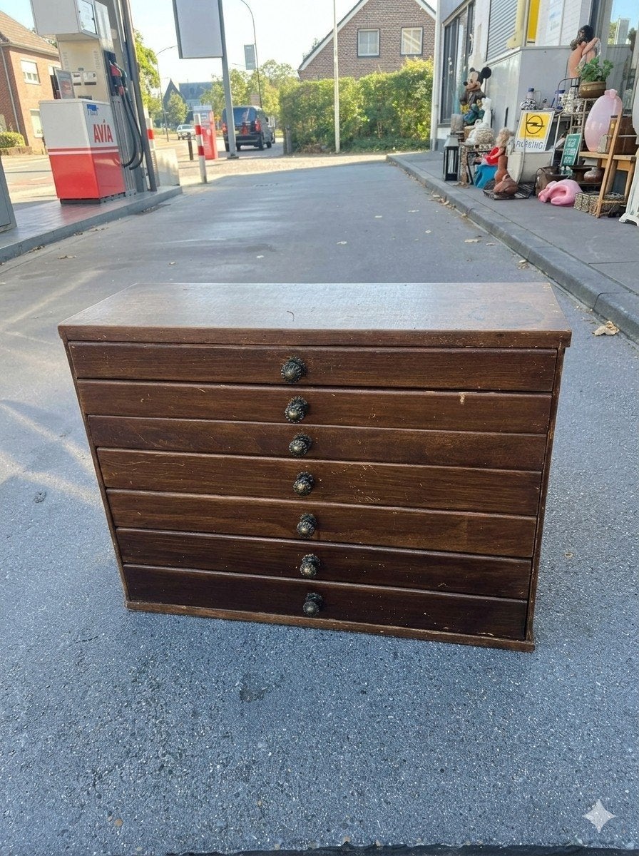 Vintage houten naaidoos met 7 lades, Ophalen of Verzenden
