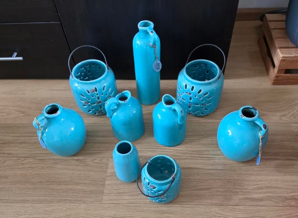 Vazen en windlichten H&S Collection - Turquoise set, Ophalen, Zo goed als nieuw, Overige kleuren