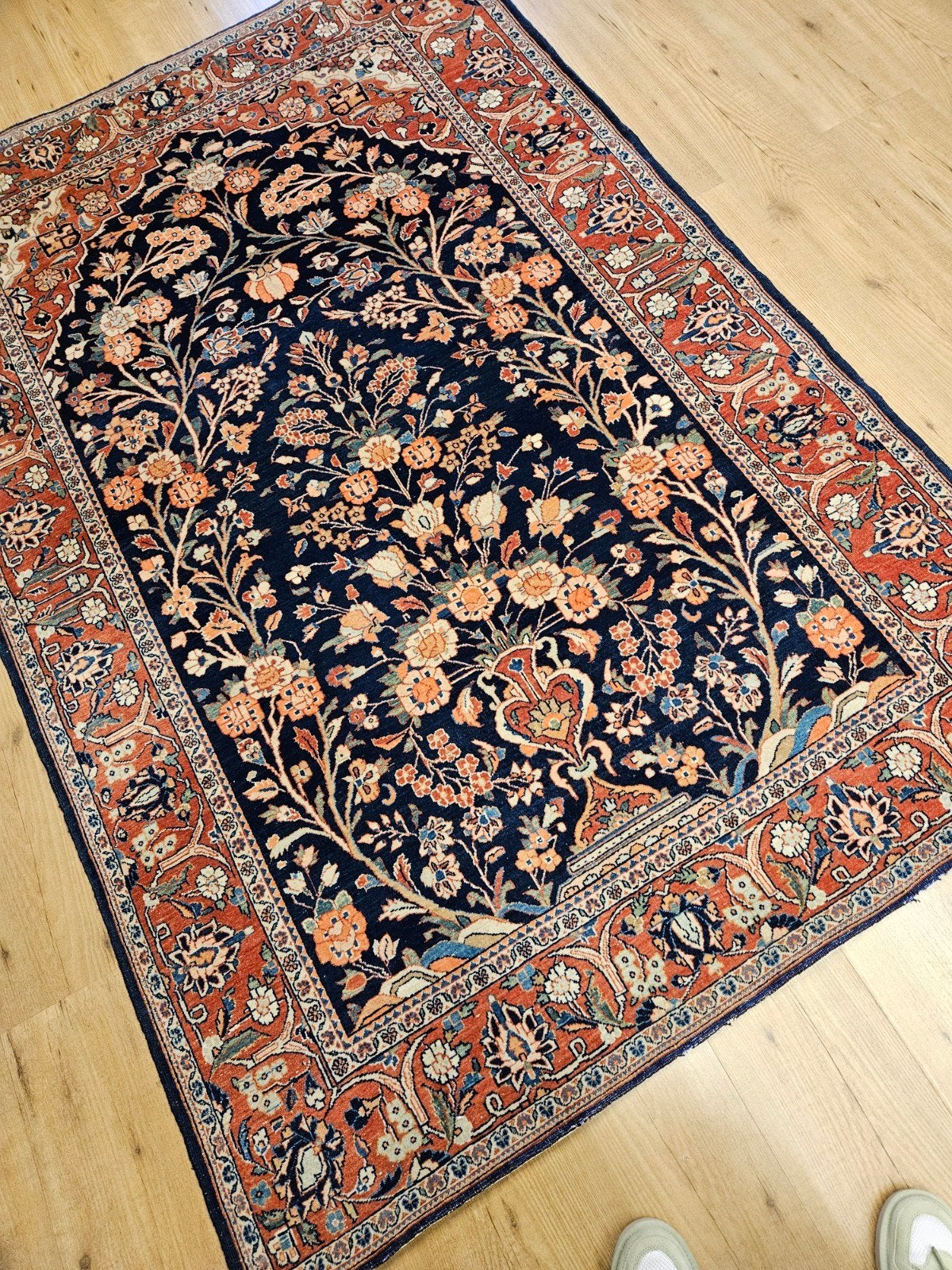 Vintage handgeknoopt perzisch tapijt sarough antiek 200x133, Info@SlatsAntiek.nl, Tweedehands, 100 tot 150 cm, Perzisch