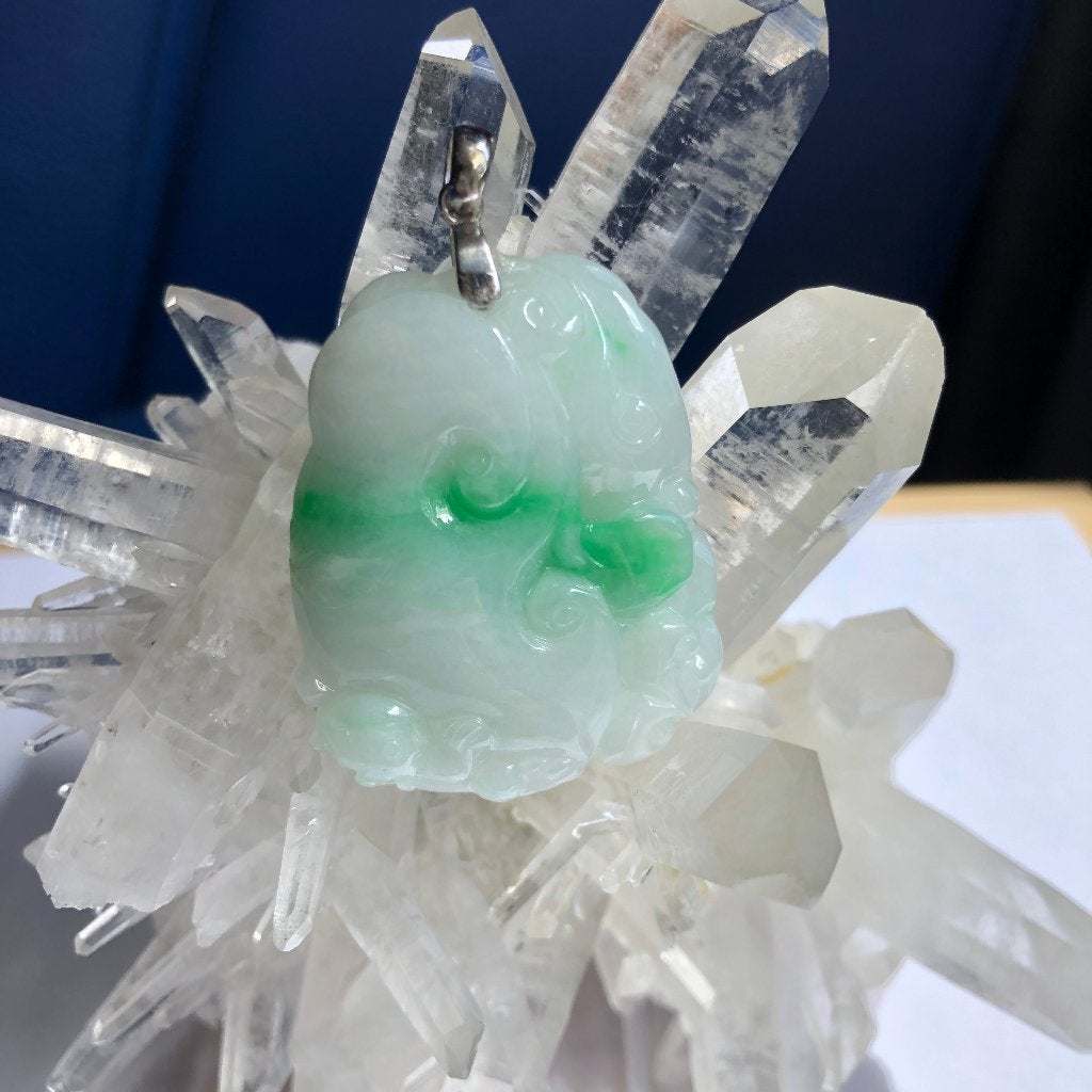 Natuurlijk jade jadeiet hanger (FEI CUI) in bloemenmotief, Ophalen of Verzenden, Nieuw, Zilver, Overige materialen