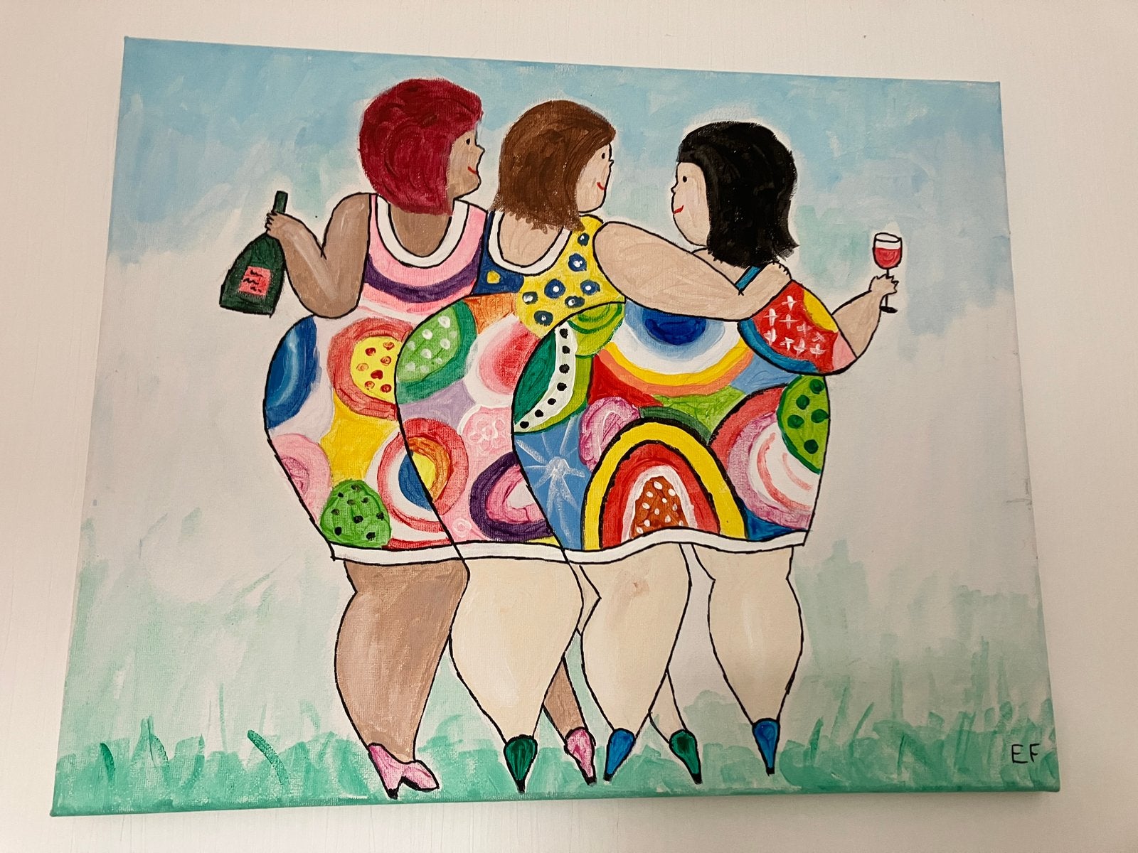 5x dikke dames schilderijen, Ophalen, 50 – 75, Minder dan 50 cm, Gebruikt