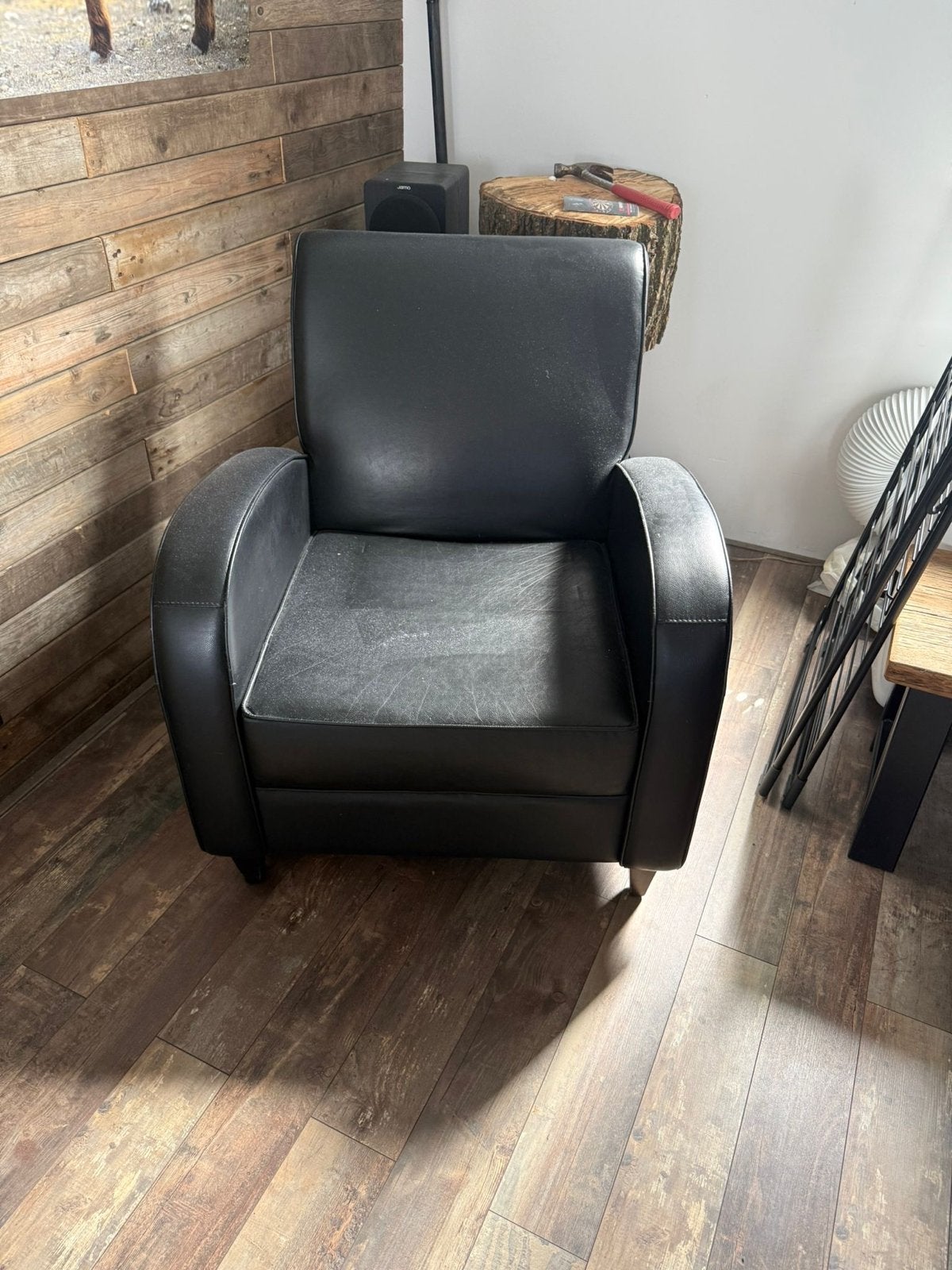Set van 3 Zwarte Leren Fauteuils - Gebruikt, Huis en Inrichting, Ophalen, Minder dan 50 cm, Gebruikt, Minder dan 75 cm