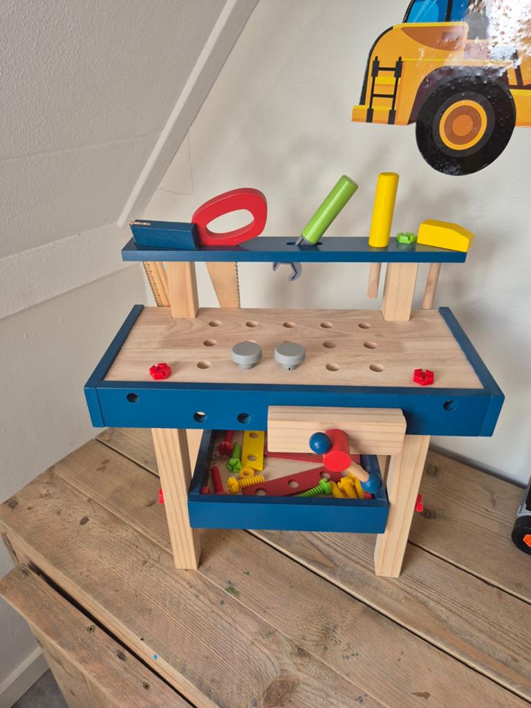 Houten werkbank met gereedschap voor kinderen, Kinderen en Baby's, Speelgoed | Houten speelgoed, Ophalen of Verzenden, Zo goed als nieuw