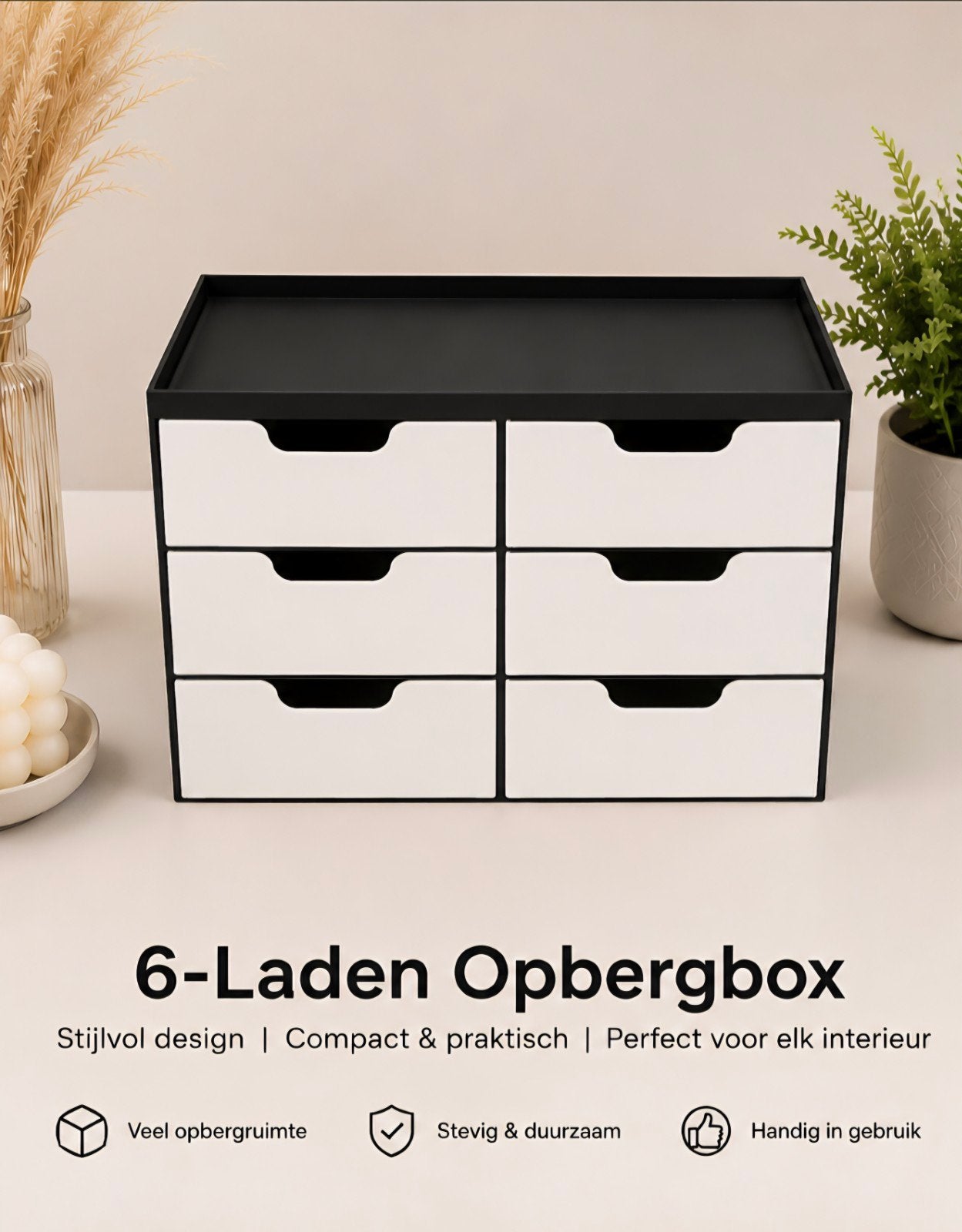Compacte Opbergbox met 6 Laden - Zwart/Wit, Modern, Compact, Minimalistisch, 5 laden of meer, Nieuw, Ophalen of Verzenden