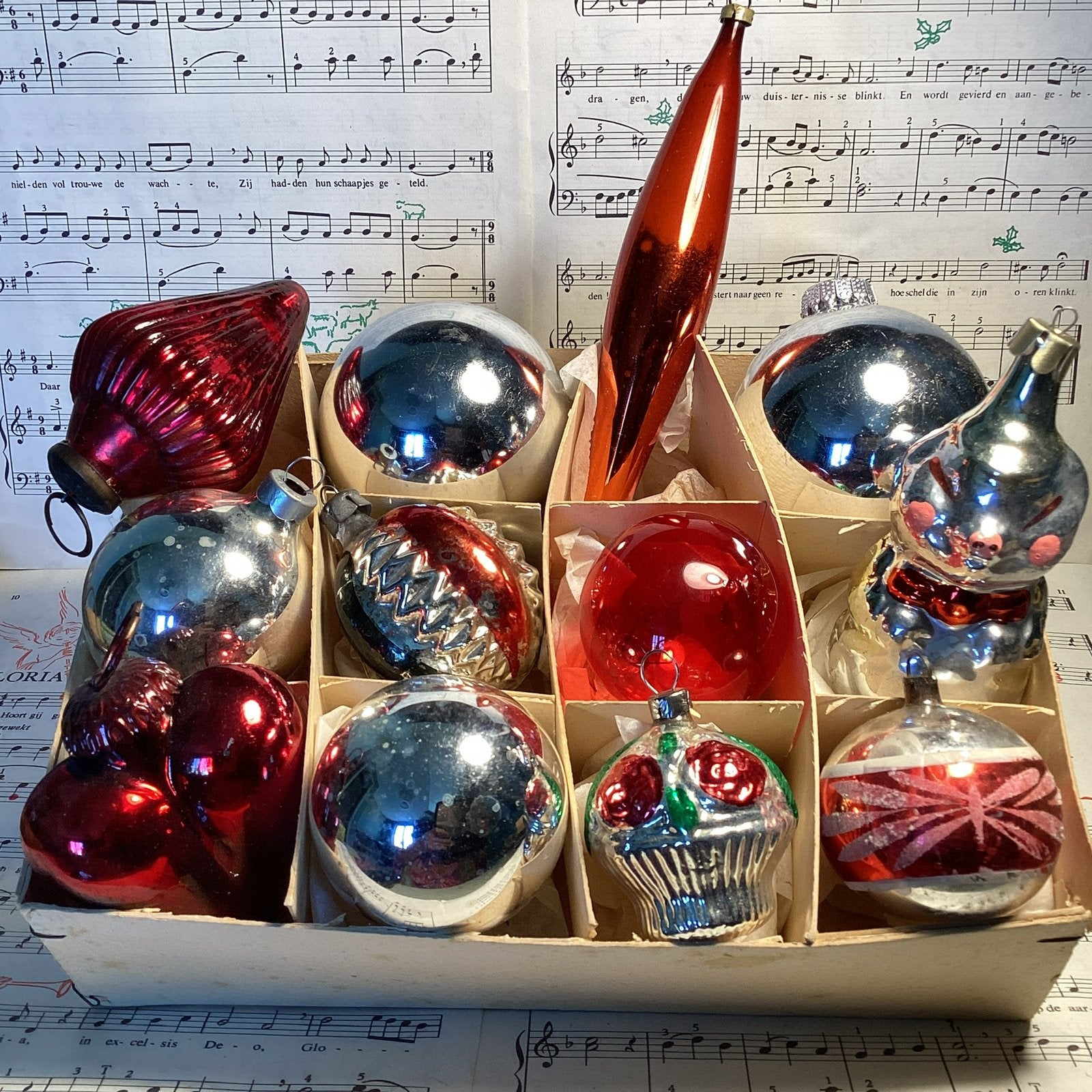 12 stuks glazen vintage oude kerstballen 20,00 zie foto’s, Diversen, Kerst, Ophalen of Verzenden, Gebruikt