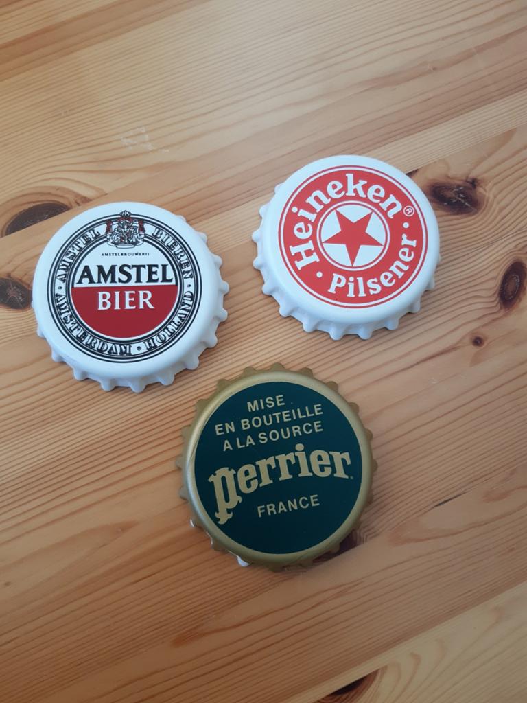 Set van 3 Flesopeners: Amstel, Heineken, Perrier, Verzamelen, Biermerken, Ophalen of Verzenden, Gebruikt, Flesopener, Heineken
