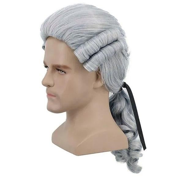 Historische Barok Rococo Mozart pruik zilvergrijs met staart, Verzenden, Nieuw, Pruik of Haarverlenging