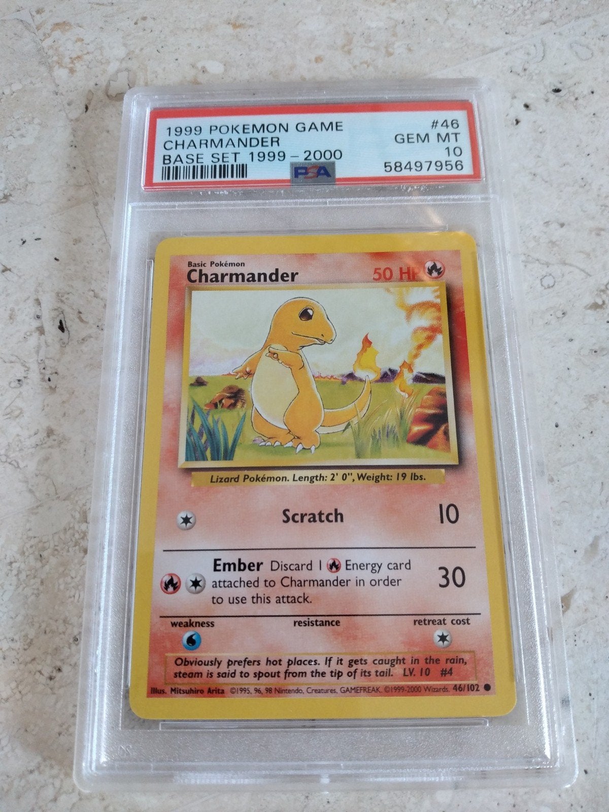 Charmander 1999 Base Set PSA 10 GEM MINT Pokémon Kaart, Ophalen of Verzenden, Nieuw, Losse kaart