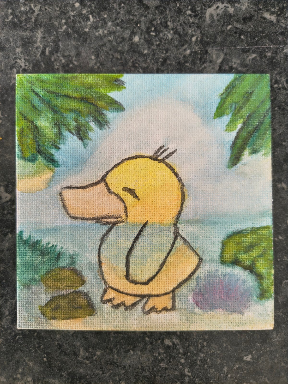 Canvas schilderij Pokemon Psyduck geschilderd met waterverf, Ophalen of Verzenden, Nieuw, Schilderij