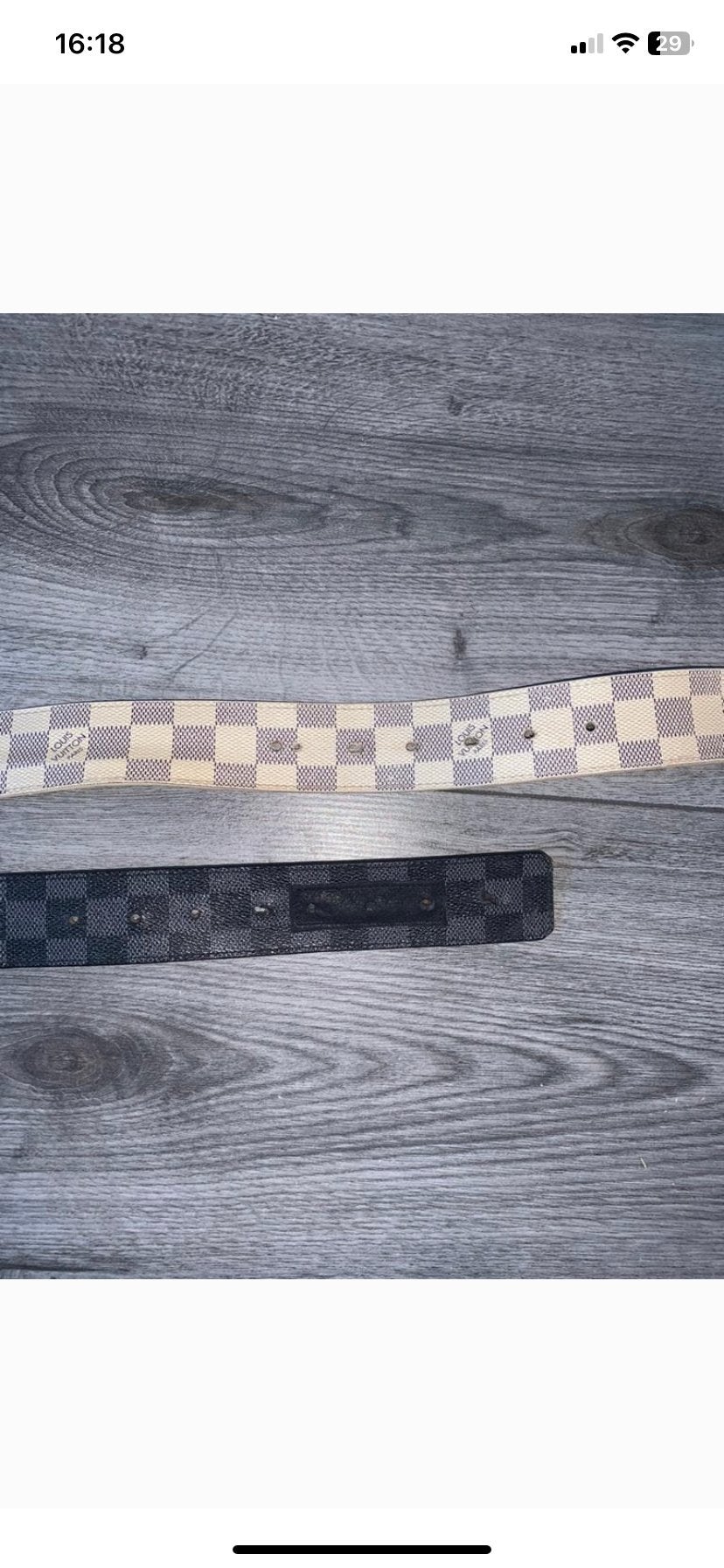 2x Originele Louis Vuitton Riemen - Damier Azur & Graphite, Echt leder, 90 tot 100 cm, Heupriem, Ophalen of Verzenden