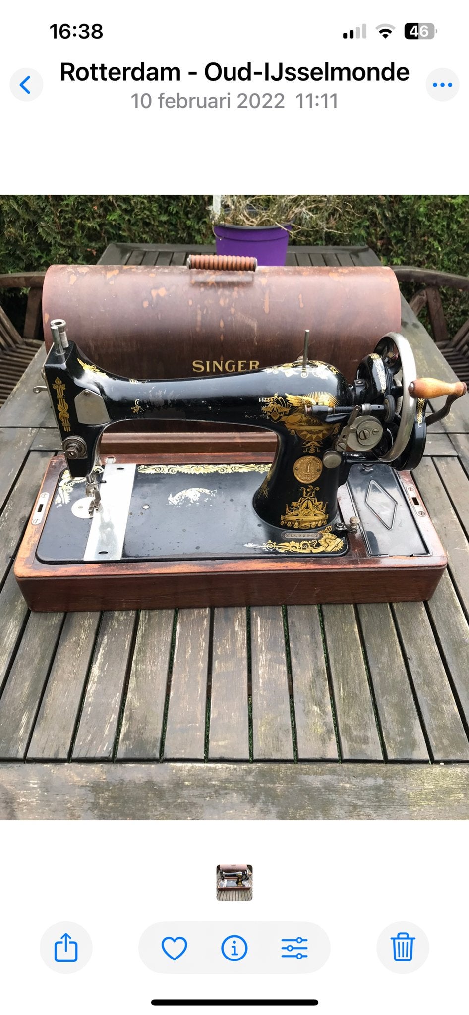 Antieke Singer Naaimachine met Houten Koffer, Ophalen of Verzenden