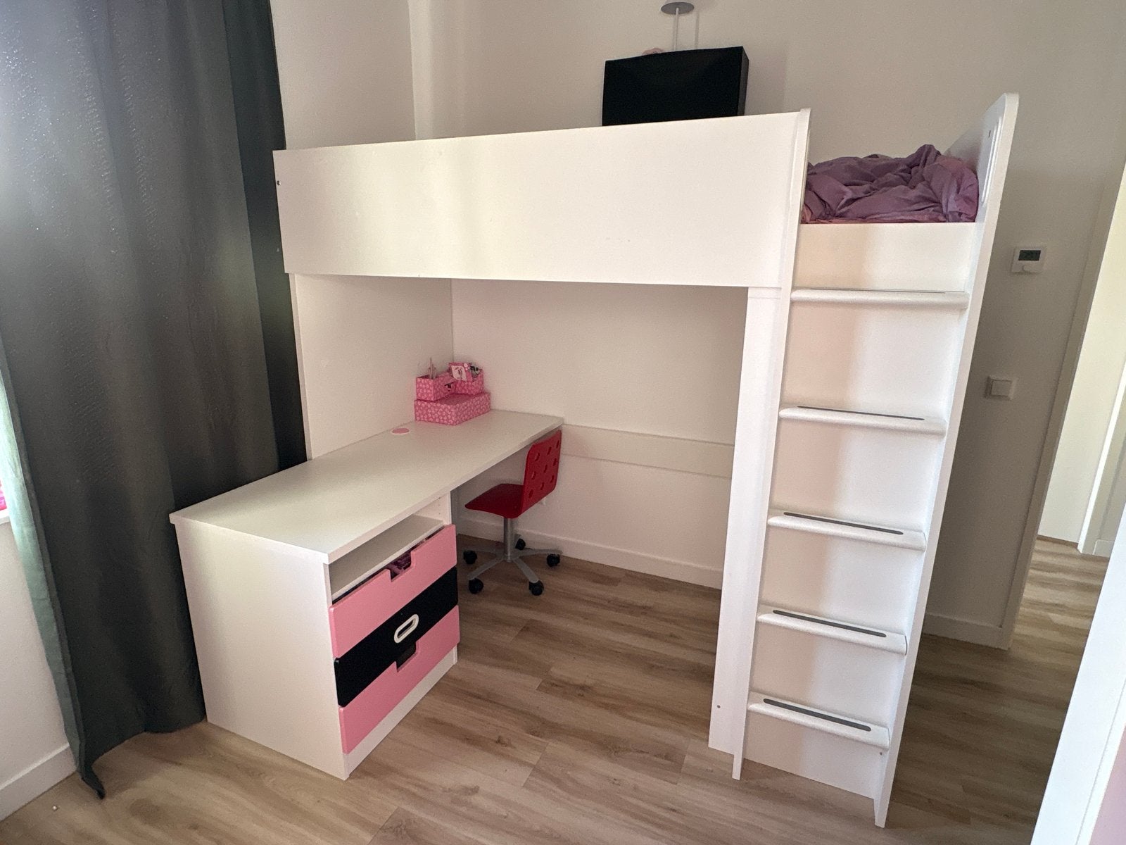 IKEA Småstad hoogslaper met bureau en kast, Ophalen, Gebruikt, Eenpersoons, 200 cm