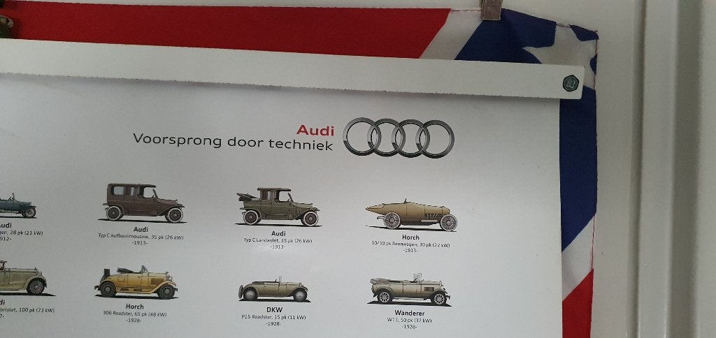 audi autoposter. alle modellen vanaf 1901 tot 2014 + info, Ophalen of Verzenden, Zo goed als nieuw, Audi, Onbekend