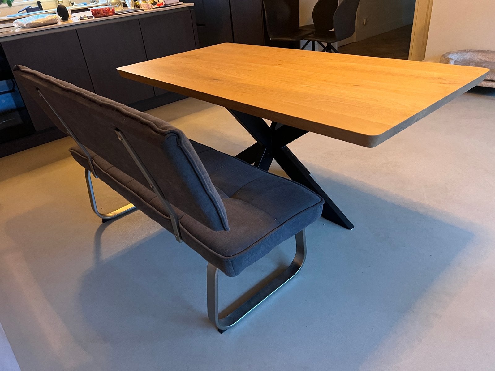 Table du sud eettafel met grijze bank, Ophalen, Gebruikt, 50 tot 100 cm, 150 tot 200 cm