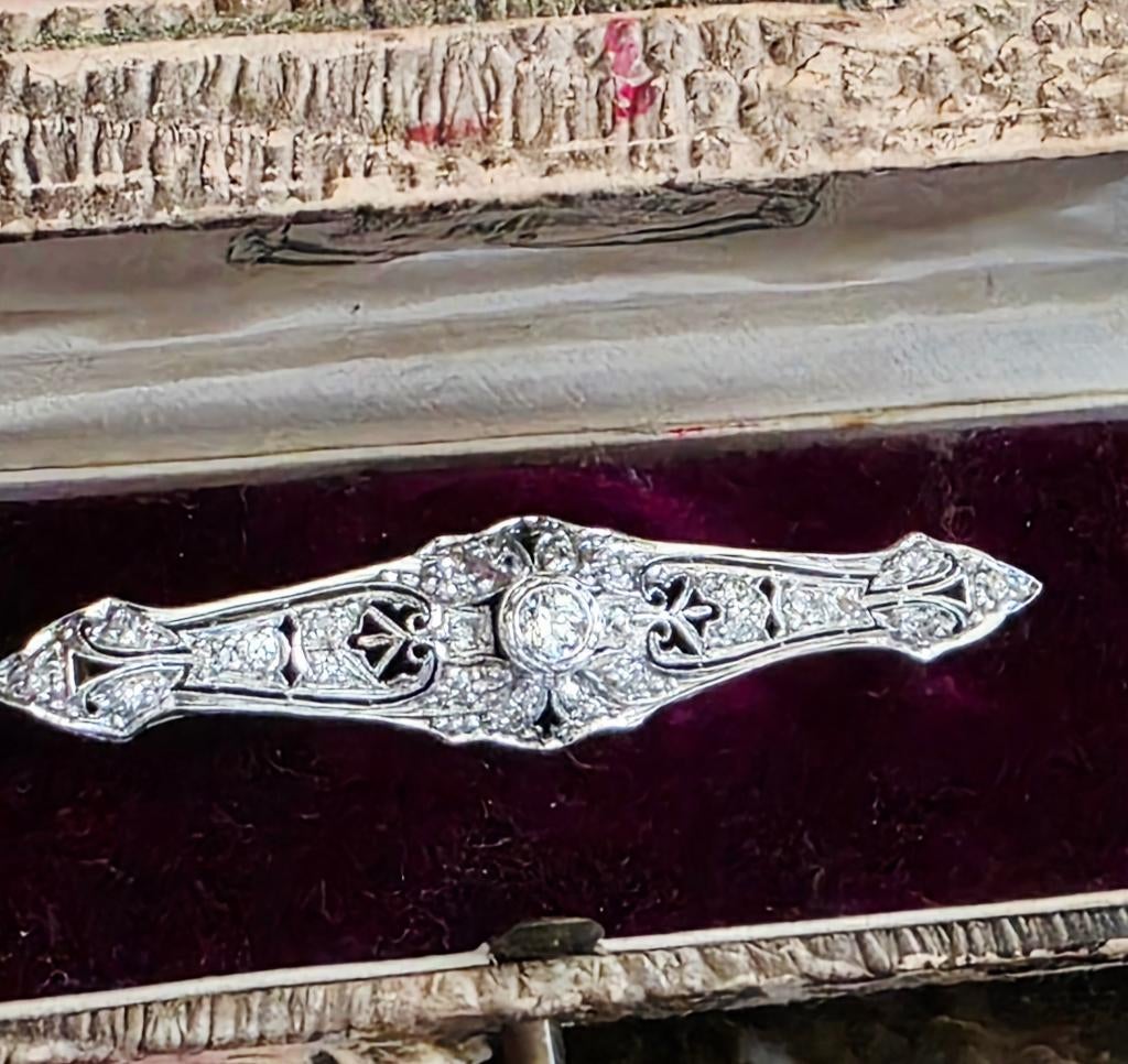 Antieke goud/platinum broche met diamanten 0,70kt, Sieraden, Tassen en Uiterlijk, Antieke sieraden, Ophalen of Verzenden, Goud