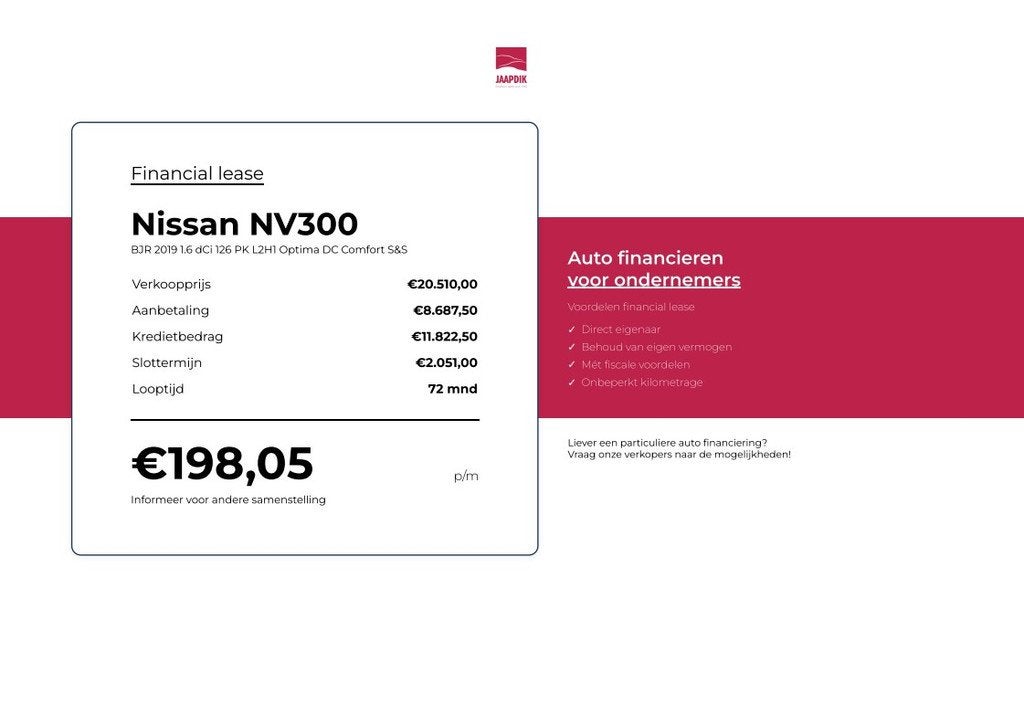 Nissan NV300 BJR 2019 1.6 dCi 126 PK L2H1 Optima DC Comfort, Voorwielaandrijving, Stof, Gebruikt, Met garantie (alle)