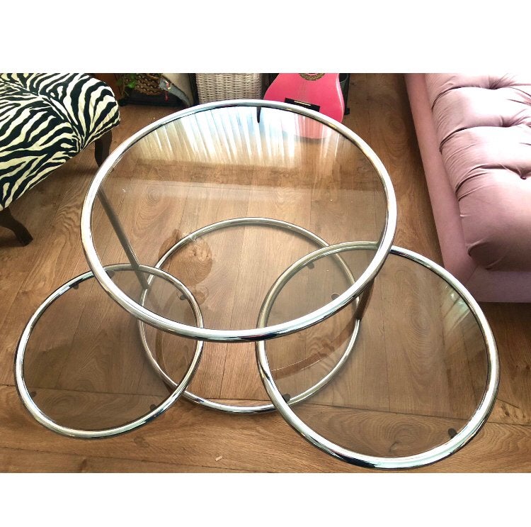 Milo Baughman/ Morex, Chrome DOUBLE SWIVEL salontafel MCM, Zilver, Beweegbaar, Tafel, 51 cm