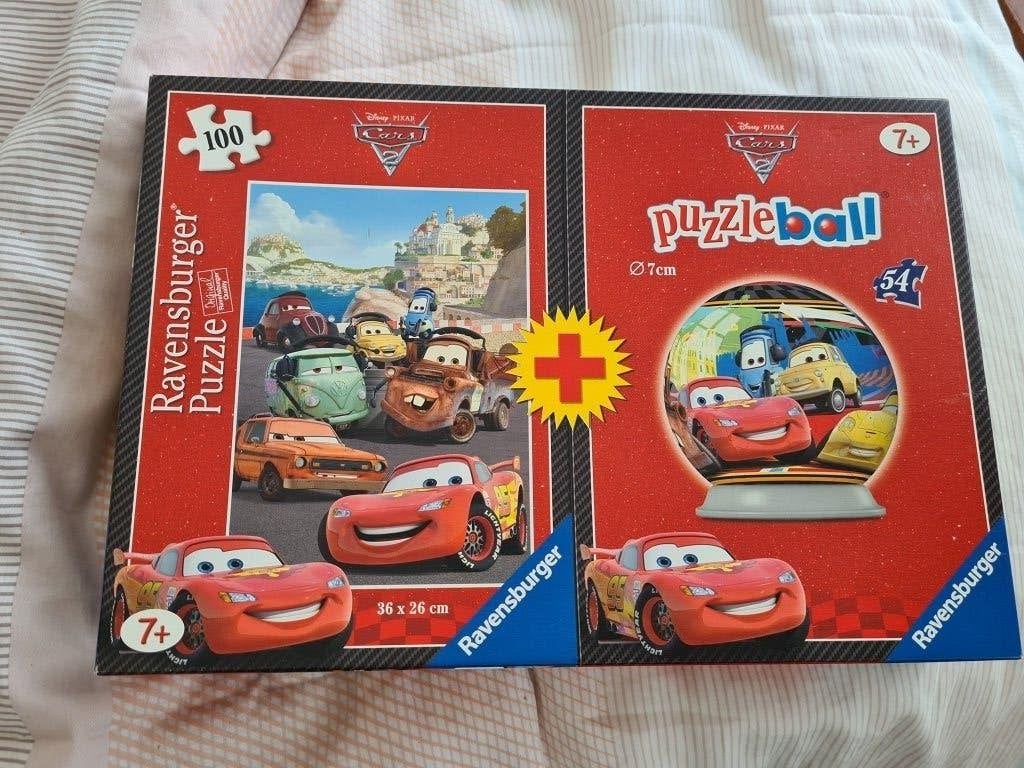 Ravensburger Cars Puzzel 100 stukjes + Puzzleball 54 stukjes, Ophalen of Verzenden, Meer dan 50 stukjes, Gebruikt, 6 jaar of ouder