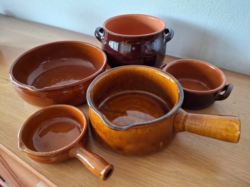Set van 5 aardewerken potten, Antiek en Kunst, Antiek | Keramiek en Aardewerk, Ophalen
