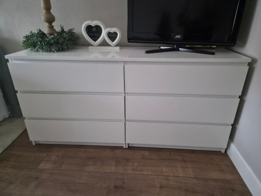 Ikea Malm ladekast, wit, 6 lades, 160x48x77 cm, Huis en Inrichting, Kasten | Ladekasten, Ophalen, Gebruikt, 5 laden of meer, 150 tot 200 cm