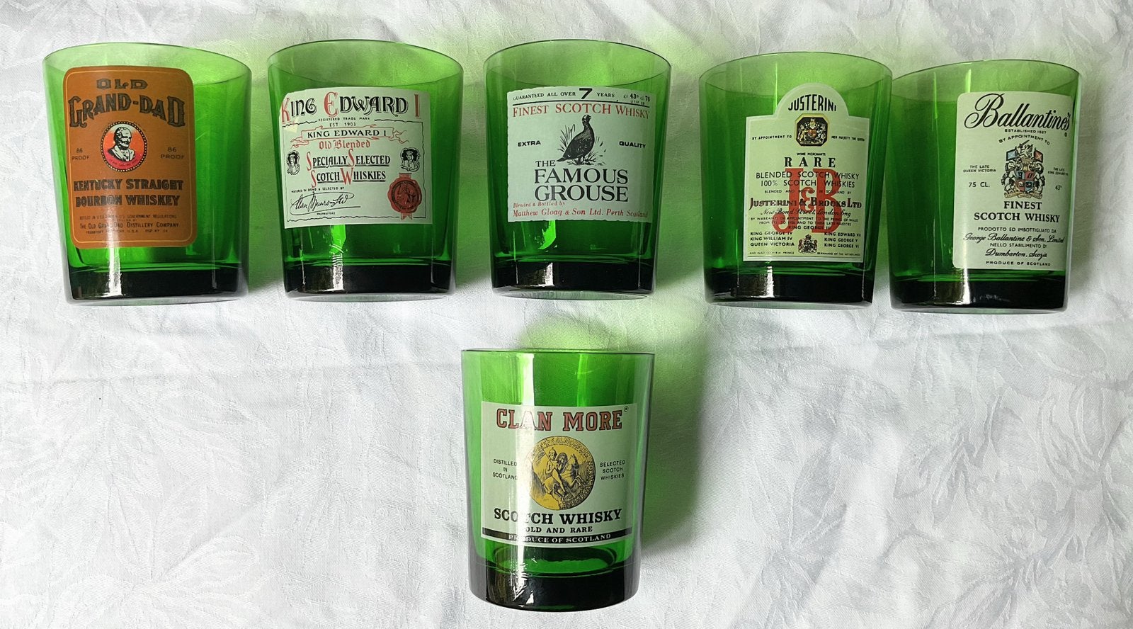 5+1 Groene vintage whiskey glazen, Ophalen of Verzenden, Zo goed als nieuw, Overige typen