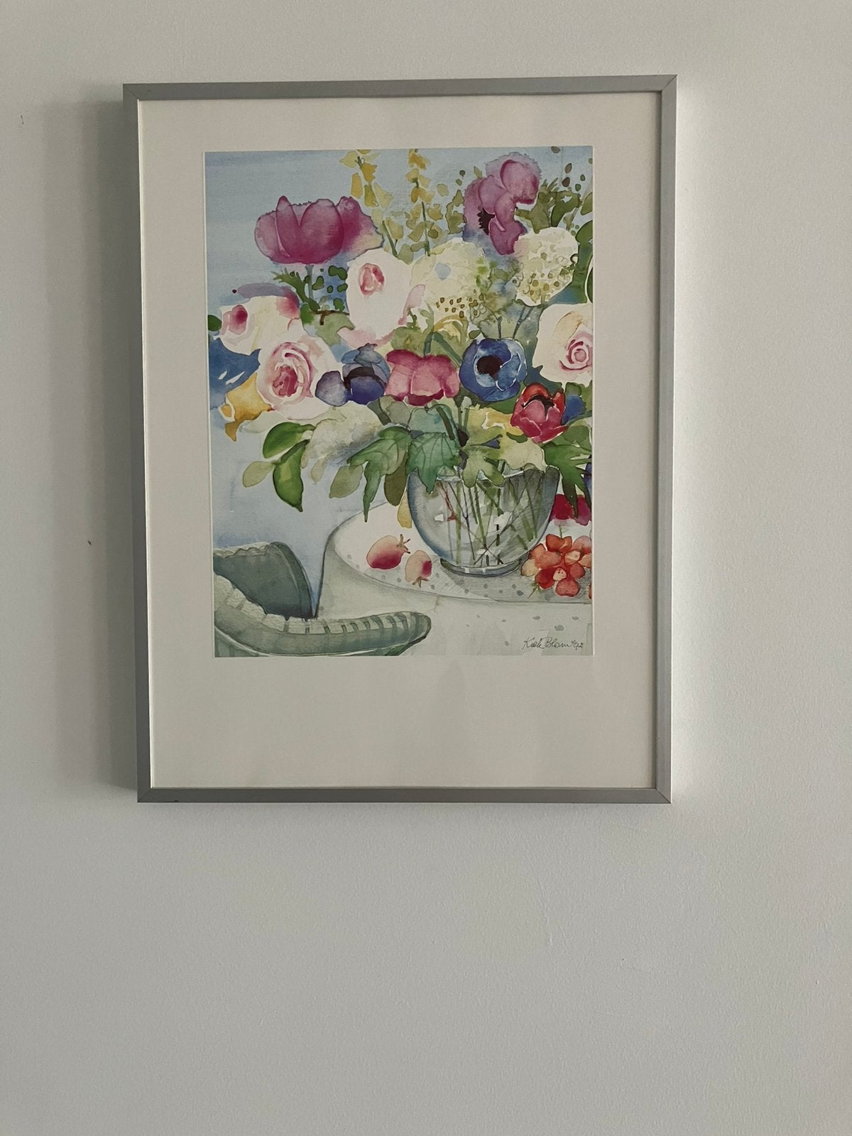 aquarel in lijst zie omschrijving voor afmetingen, Zo goed als nieuw, Met ophangsysteem, Metaal, Zilver
