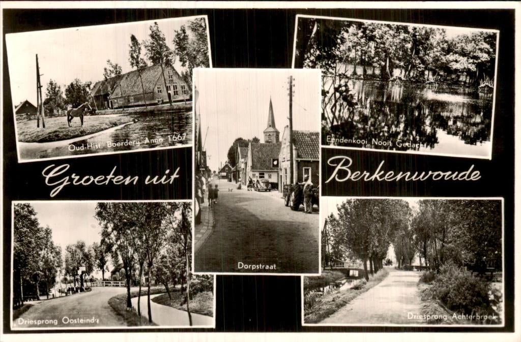 Berkenwoude - Dorpstraat - Straatzicht, Verzamelen, Ophalen of Verzenden, 1940 tot 1960, Gelopen, Zuid-Holland