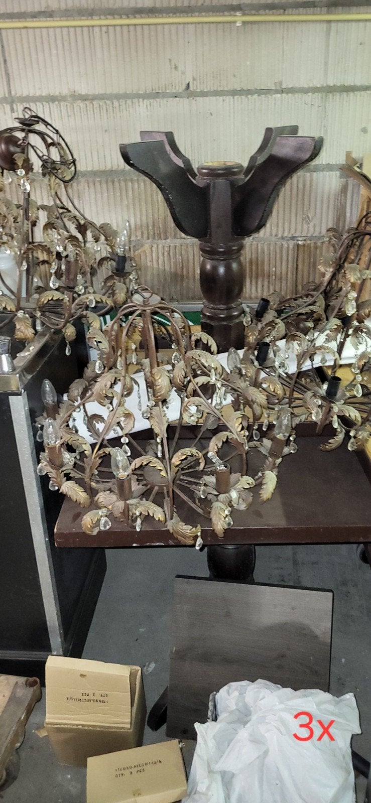 Set van 3 Vintage Hanglampen met Bladmotief en Kristallen, Ophalen, Gebruikt, E14 (klein), Vintage, Klassiek, Romantisch