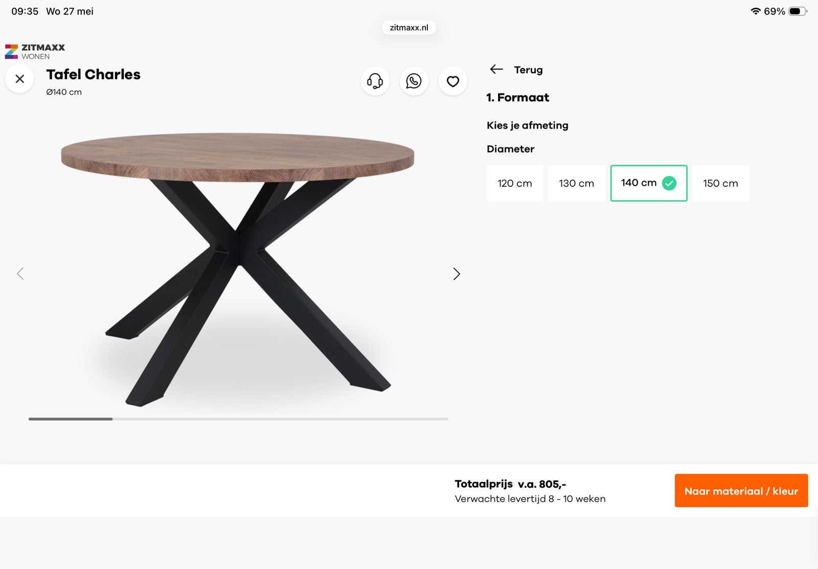 Ronde eettafel Charles - 140 cm diameter, Ophalen, 100 tot 150 cm, Rond, Zo goed als nieuw