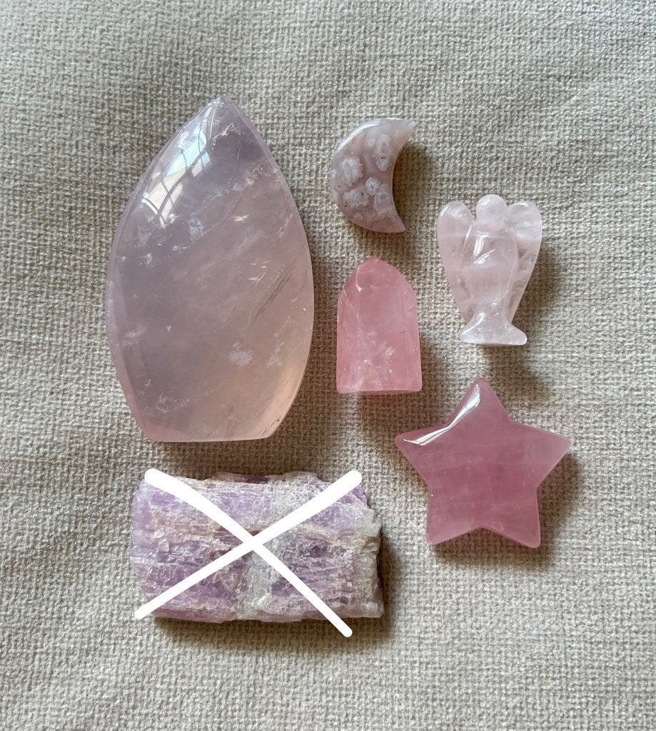 Mineralen set 5 stuks: gemmy rozenkwarts, bloemagaat, Ophalen of Verzenden, Mineraal