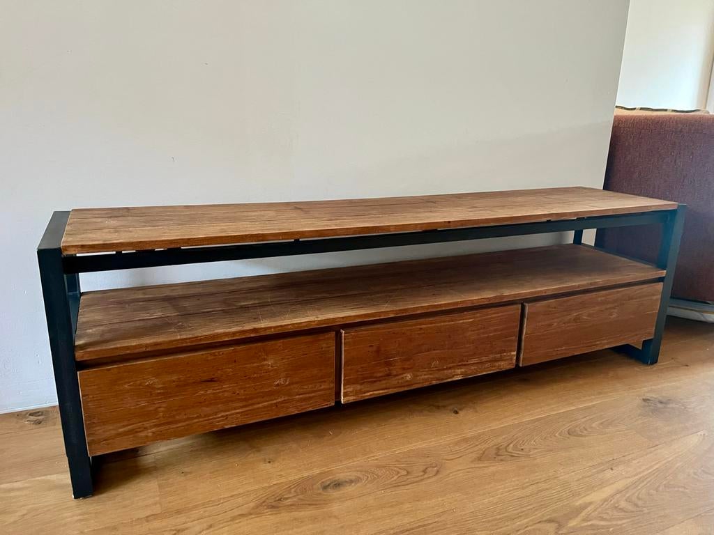 dBohdi Fendy tv-meubel (180x56x40cm), Huis en Inrichting, Ophalen, Gebruikt, Teakhout, 150 tot 200 cm