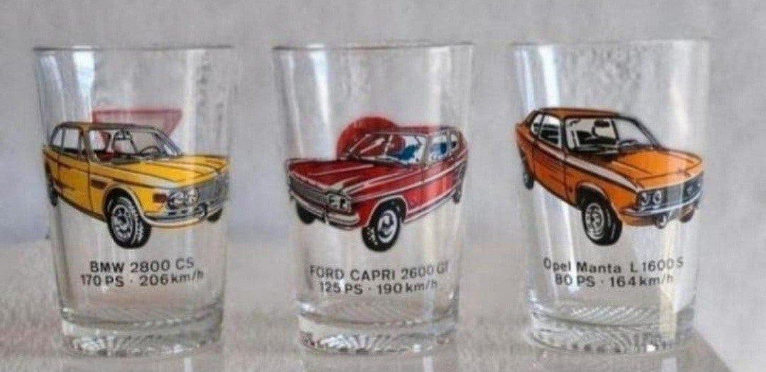 Set van 3 Vintage Auto Glazen met Verkeersborden, Ophalen of Verzenden, Zo goed als nieuw