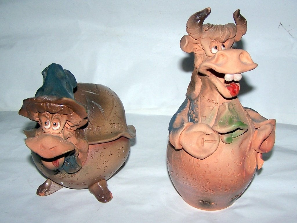 Set van 2 terracotta spaarpotten: schildpad en stier. Nwst., Ophalen of Verzenden