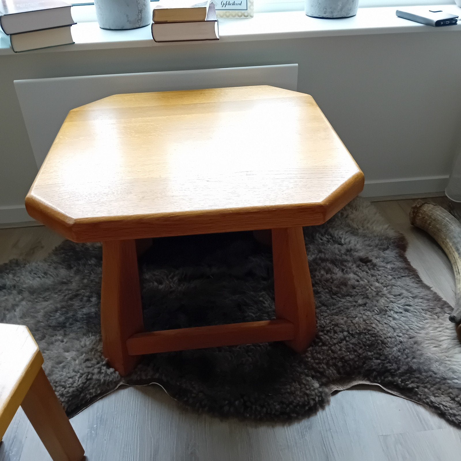 Unieke houten salontafel - achthoekig design eiken, Ophalen of Verzenden, Zo goed als nieuw, Overige vormen, Modern