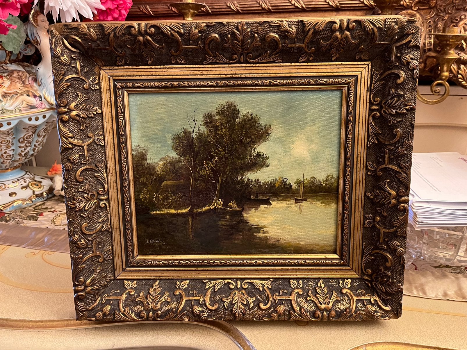 Antiek olieverf landschap schilderij, Antiek en Kunst, Ophalen