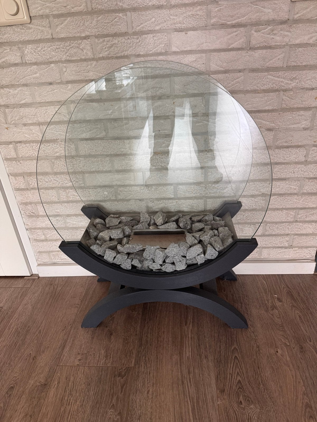 Moderne gelhaard met glas en stenen, Ophalen, Gebruikt, Vrijstaande haard, Gelhaard