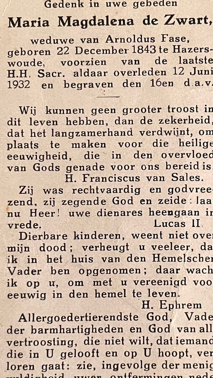 Maria Magdalena de Zwart 1843 Hazerswoude, Ophalen of Verzenden