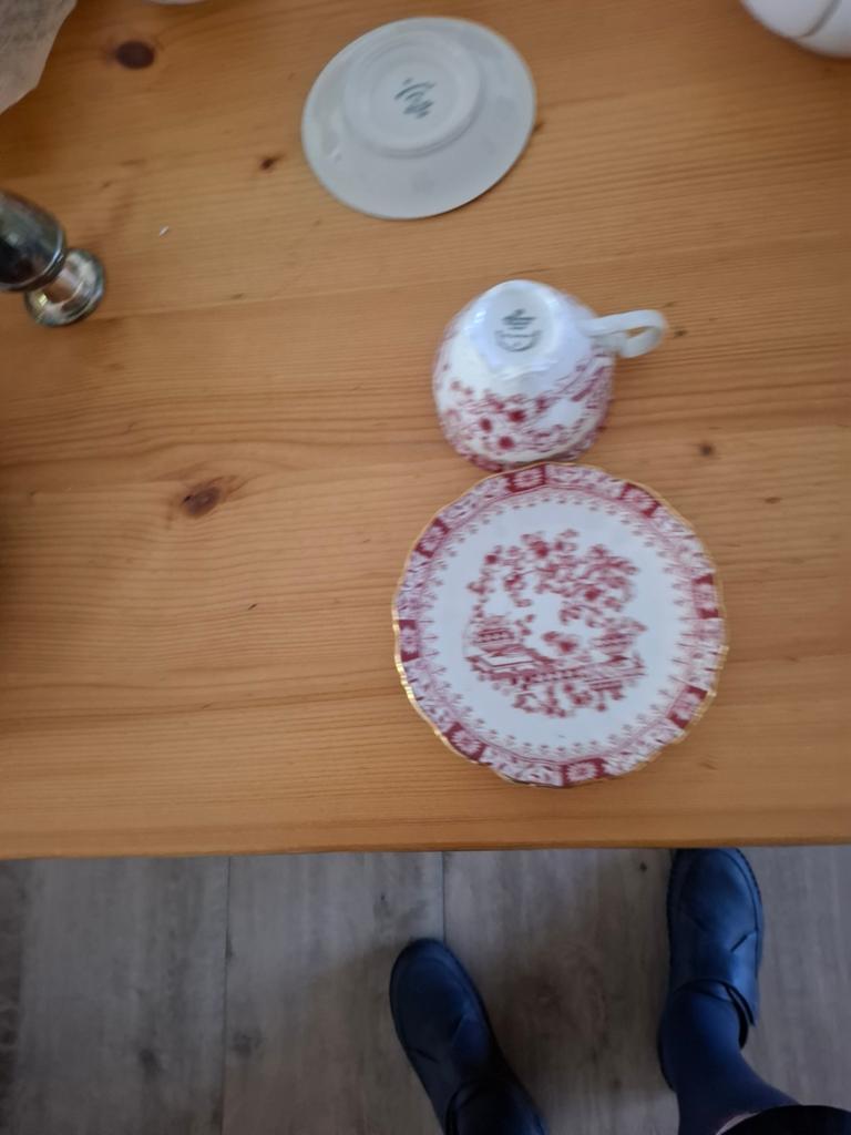 Doos met vintage servies, verzilverde lepels, theeglazen etc, Ophalen of Verzenden