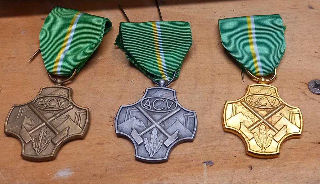 3 stuks Originele Belgische ACV Medailles, Verzamelen, Ophalen of Verzenden, Overige soorten, Overige gebieden, Lintje, Medaille of Wings