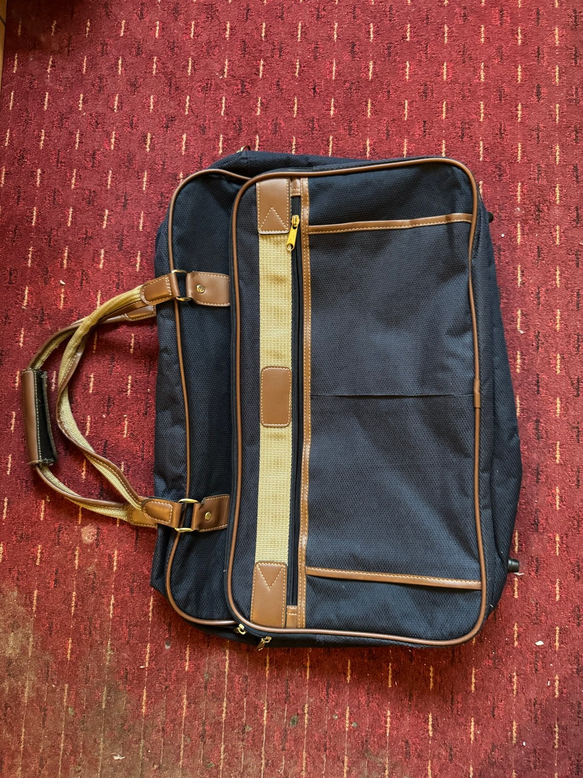 Nette donkerblauwe reistas met bruine accenten, 40 tot 60 cm, Gebruikt, 20 tot 30 cm, Blauw
