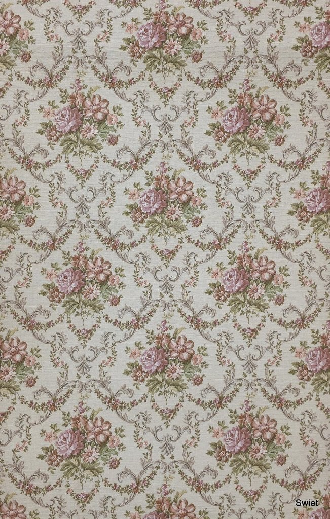 5092 vintage bloemen behang met klassieke bloemen en lijnen, Ophalen of Verzenden, Roze