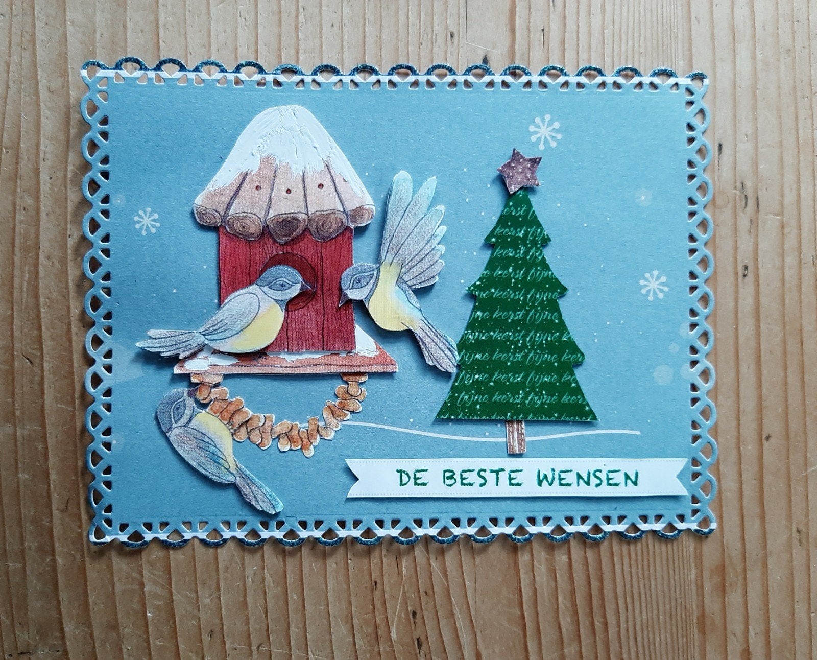 Stans kaart opleg met 3d plaatje kerst vogels, Ophalen of Verzenden, Nieuw, Kerst