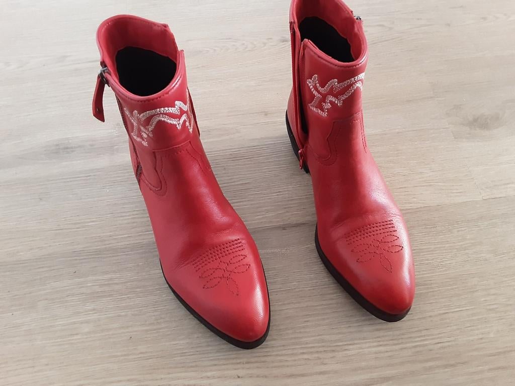 Rode cowboylaarzen met borduursel - Maat 39, Lage of Enkellaarzen, Ophalen of Verzenden, Rood, Lazamani