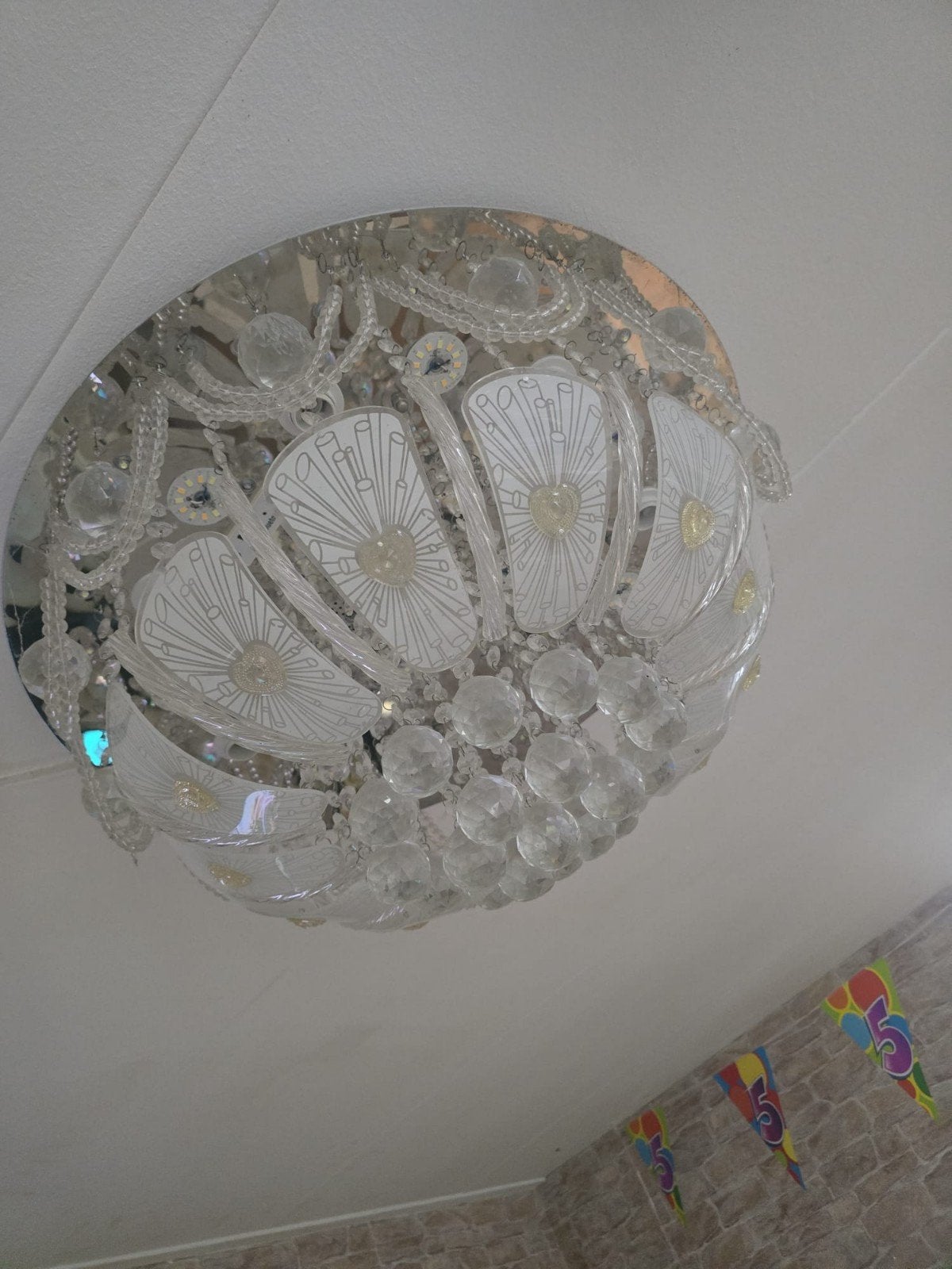 Set van 3 Plafondlampen met Kristallen Decoratie, Gebruikt, Modern, Ophalen of Verzenden, Plafondlamp