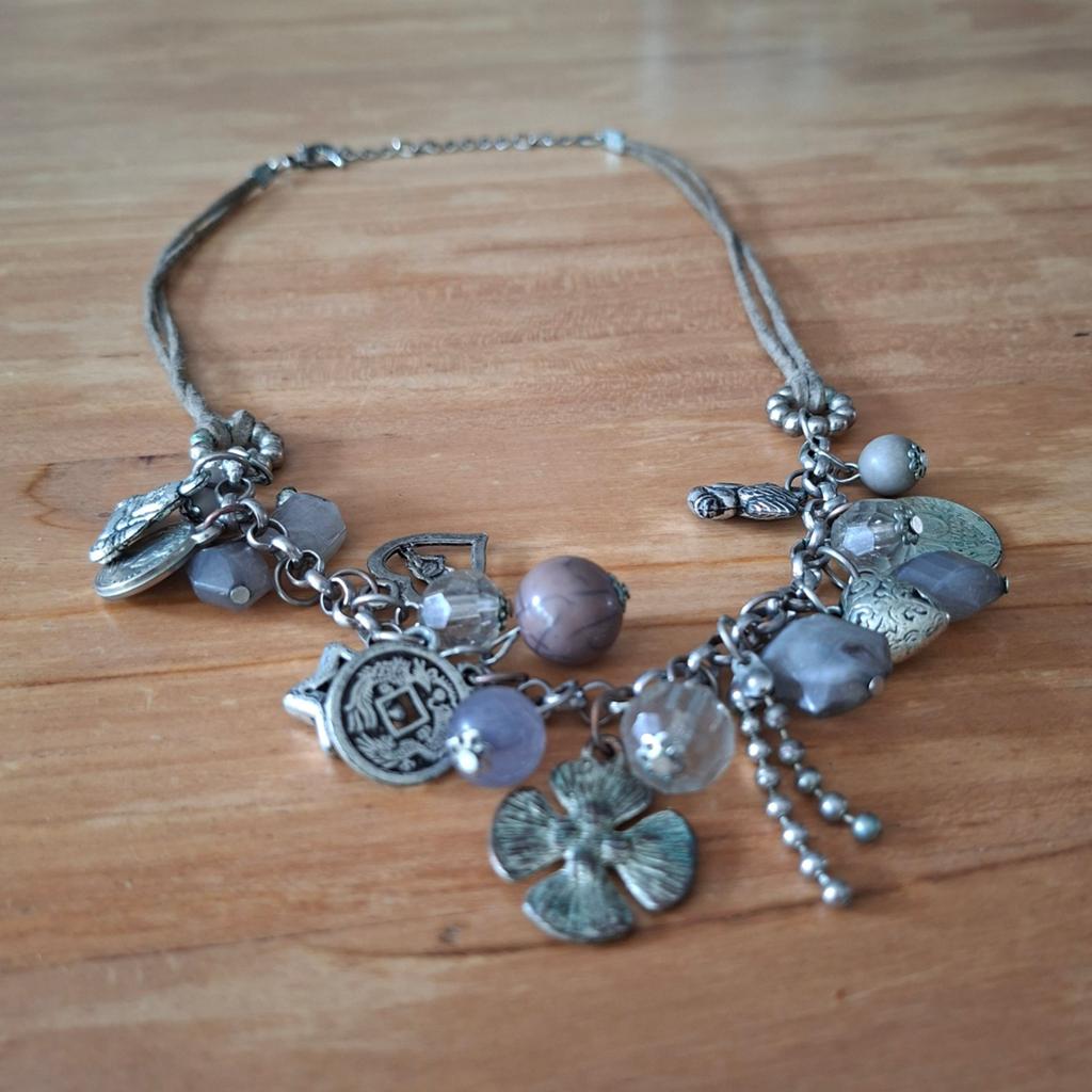 Vintage ketting met bedels - Emo Gothic Punk, Ophalen of Verzenden, Nieuw, Zilver, Overige materialen