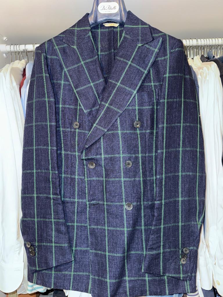 De Petrillo linnen double breasted 48, Ophalen, Gedragen, Maat 48/50 (M), Blauw