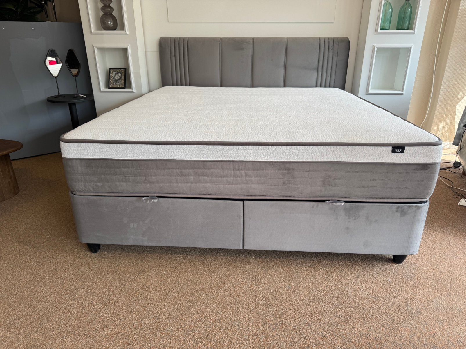 Boxspring/Baza met opbergruimte 180 Direct/leverbaar E7378, Ophalen, #Opbergbox#Boxspring#Baza#Opbergruimte#180cm#Grijs#Velvet