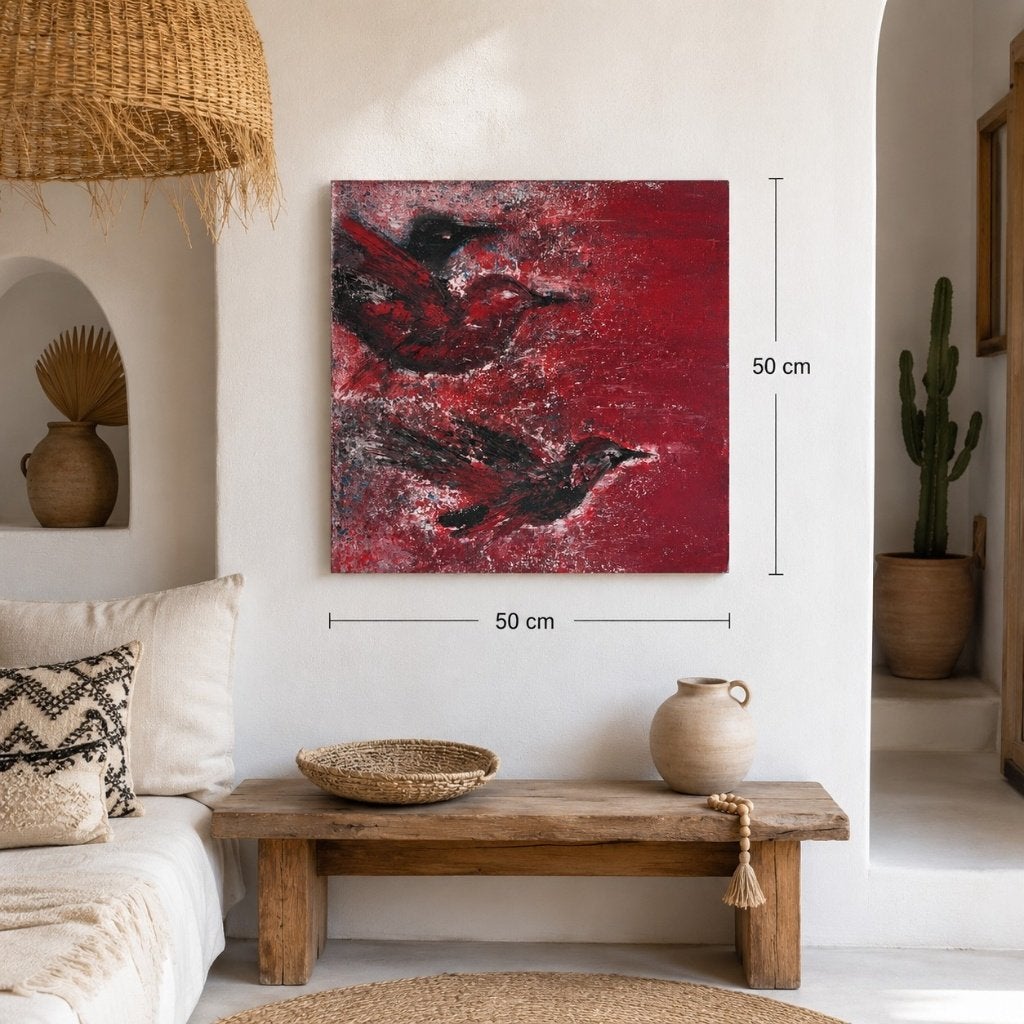 Schilderij met vogels – rood/bordeaux, Ophalen of Verzenden